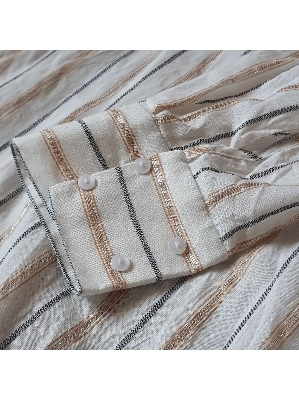 Munthe Long Sleeve Cotton Tshirt Dress Pullover Neutral Cream Metallic - Picture 3 of 14